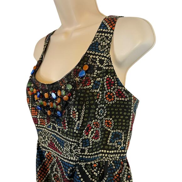 Anna Sui Anthropologie Dress 6 Fit & Flare Beaded Tank knee Length Tea Brunch - Picture 4 of 15